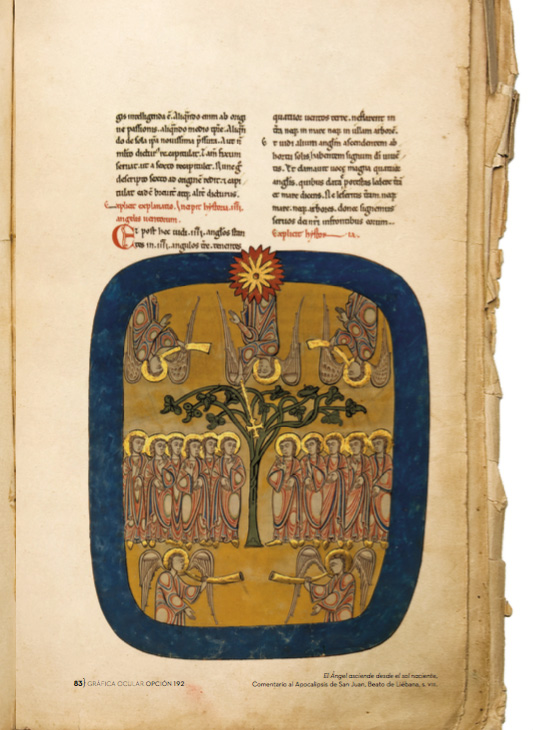 El Ángel asciende desde el sol naciente , Comentario al Apocalipsis de San Juan, Beato de Liébana, s. VIII. 