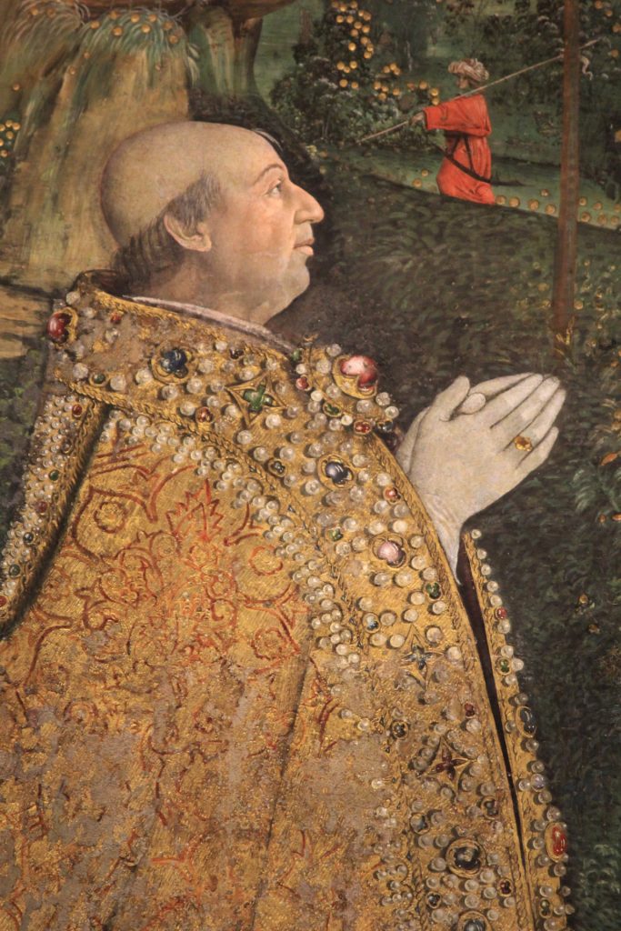 Pinturicchio, Resurrezione di Cristo, detalle Alejandro VI.